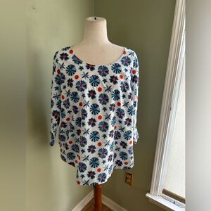 National Picnic round neck cotton top. Americana colors, handmade in USA size XL